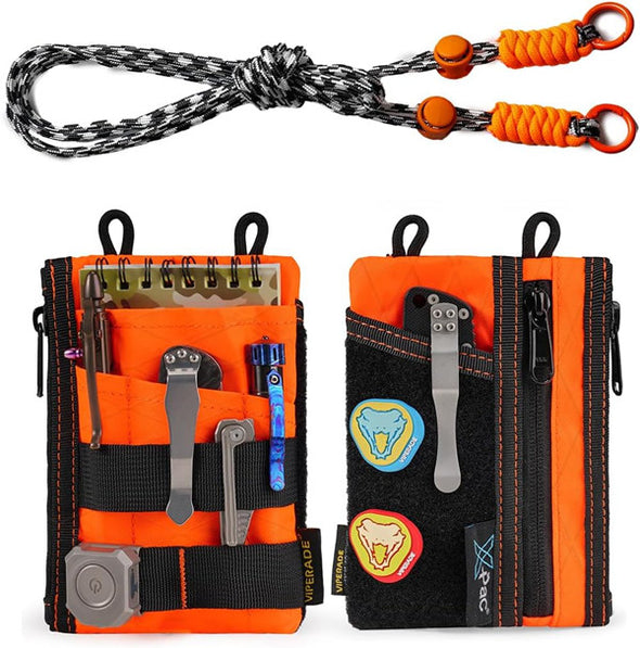 VE16R EDC Pocket Pouch with Strap, 5 EDC Pocket with 2 Zipper Pockets