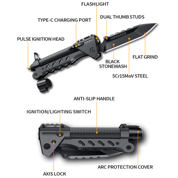 Presale -VAK6 Ultimate 4-in-1 Survival Tool, Knife | Flashlight | Pulse Ignition | Hand-crank Generator