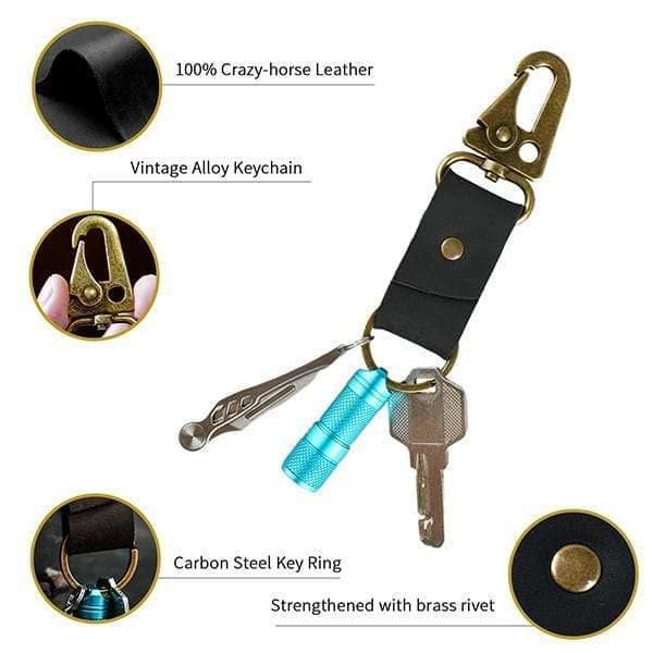 Portable Leather Belt Loop Keychain with Detachable Clips Belt Key