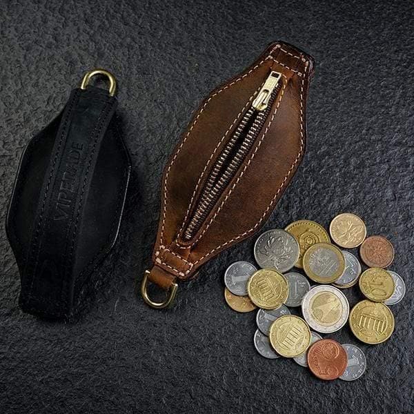PJ1 Men Slapjack Leather Coin Purse, Outdoor Self-Defense Wallet